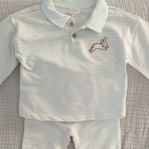 Cat And Jack Off White Striped Baby Outfit with Bunny Embroidery